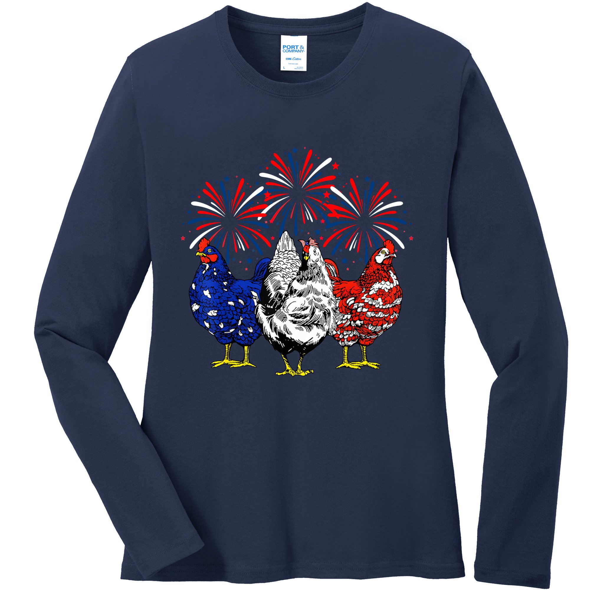 Chicken Usa Flag Patriotic Lover 4th Of July Ladies Long Sleeve Shirt