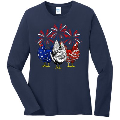 Chicken Usa Flag Patriotic Lover 4th Of July Ladies Long Sleeve Shirt