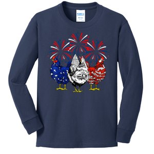 Chicken Usa Flag Patriotic Lover 4th Of July Kids Long Sleeve Shirt