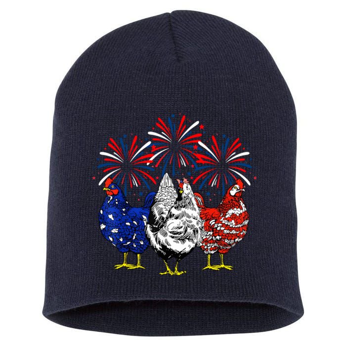 Chicken Usa Flag Patriotic Lover 4th Of July Short Acrylic Beanie