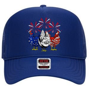 Chicken Usa Flag Patriotic Lover 4th Of July High Crown Mesh Back Trucker Hat