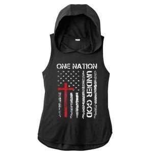 Christian USA Flag Christian Faith Family Ladies PosiCharge Tri-Blend Wicking Draft Hoodie Tank