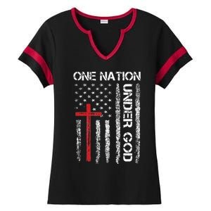 Christian USA Flag Christian Faith Family Ladies Halftime Notch Neck Tee