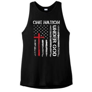 Christian USA Flag Christian Faith Family Ladies PosiCharge Tri-Blend Wicking Tank