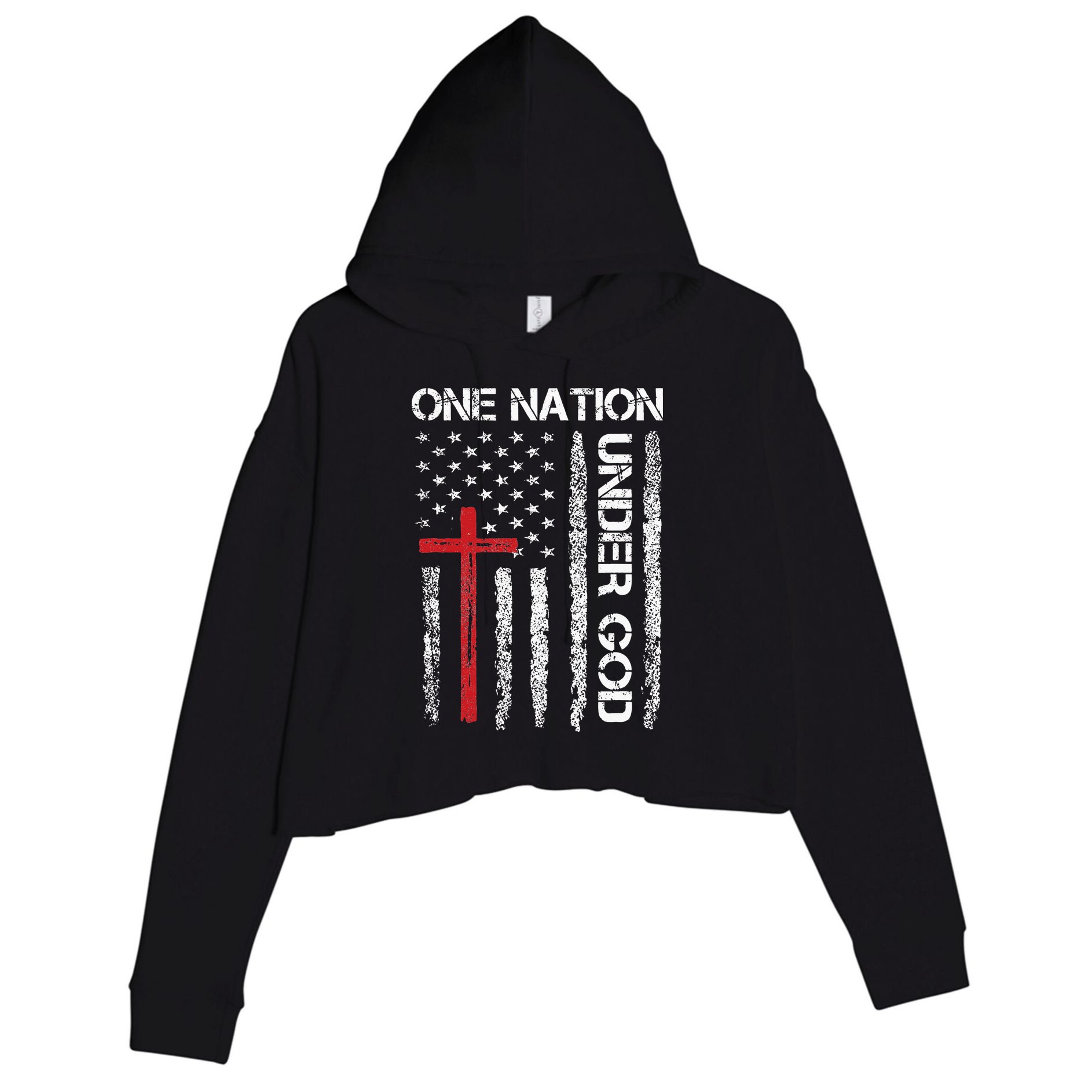 Christian USA Flag Christian Faith Family Crop Fleece Hoodie