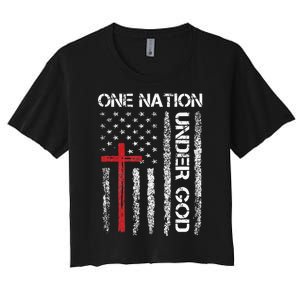 Christian USA Flag Christian Faith Family Women's Crop Top Tee