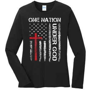 Christian USA Flag Christian Faith Family Ladies Long Sleeve Shirt