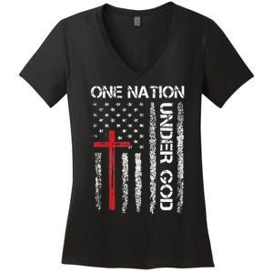 Christian USA Flag Christian Faith Family Women's V-Neck T-Shirt