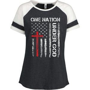 Christian USA Flag Christian Faith Family Enza Ladies Jersey Colorblock Tee