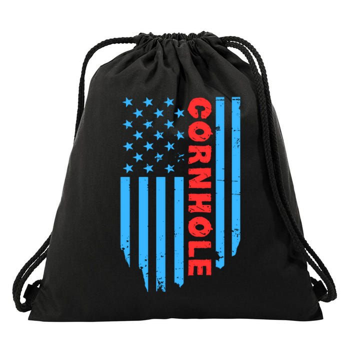 Cornhole Us Flag Drawstring Bag