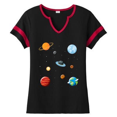 Cosmos Universe Galaxy Planets Earth Solar System Astronaut Meaningful Gift Ladies Halftime Notch Neck Tee