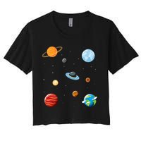 Cosmos Universe Galaxy Planets Earth Solar System Astronaut Meaningful Gift Women's Crop Top Tee