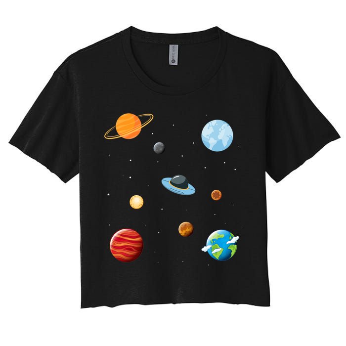 Cosmos Universe Galaxy Planets Earth Solar System Astronaut Meaningful Gift Women's Crop Top Tee