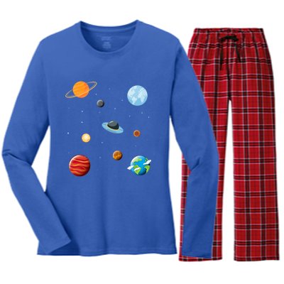 Cosmos Universe Galaxy Planets Earth Solar System Astronaut Meaningful Gift Women's Long Sleeve Flannel Pajama Set 