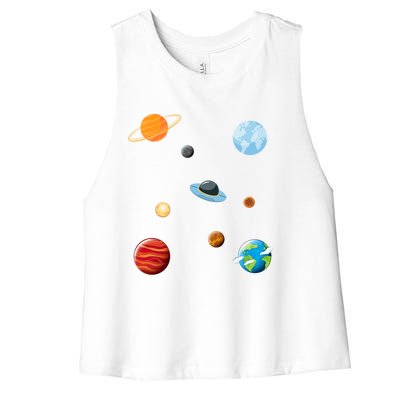 Cosmos Universe Galaxy Planets Earth Solar System Astronaut Meaningful Gift Women's Racerback Cropped Tank