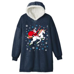 Christmas Unicorn Great Gift Funny Santa Riding A Unicorn Gift Hooded Wearable Blanket