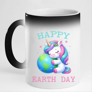 Cute Unicorn Happy Earth Day Groovy 11oz Black Color Changing Mug