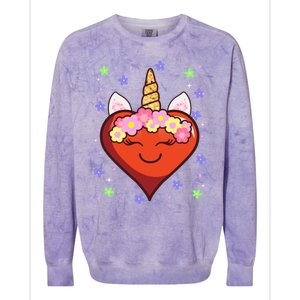 Cute Unicorn Heart Valentines Day Design Gift Colorblast Crewneck Sweatshirt