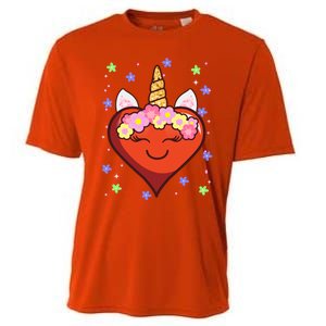 Cute Unicorn Heart Valentines Day Design Gift Cooling Performance Crew T-Shirt