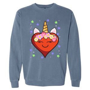 Cute Unicorn Heart Valentines Day Design Gift Garment-Dyed Sweatshirt