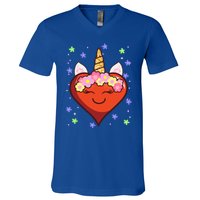 Cute Unicorn Heart Valentines Day Design Gift V-Neck T-Shirt