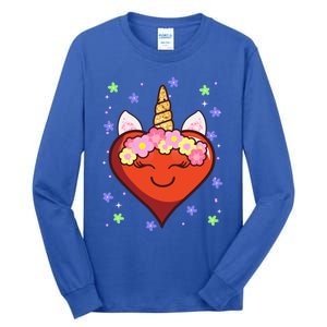 Cute Unicorn Heart Valentines Day Design Gift Tall Long Sleeve T-Shirt