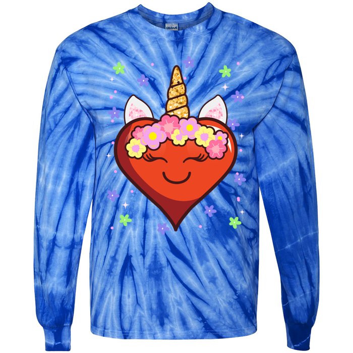 Cute Unicorn Heart Valentines Day Design Gift Tie-Dye Long Sleeve Shirt