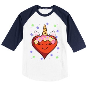 Cute Unicorn Heart Valentines Day Design Gift Baseball Sleeve Shirt