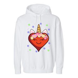 Cute Unicorn Heart Valentines Day Design Gift Garment-Dyed Fleece Hoodie