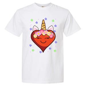 Cute Unicorn Heart Valentines Day Design Gift Garment-Dyed Heavyweight T-Shirt