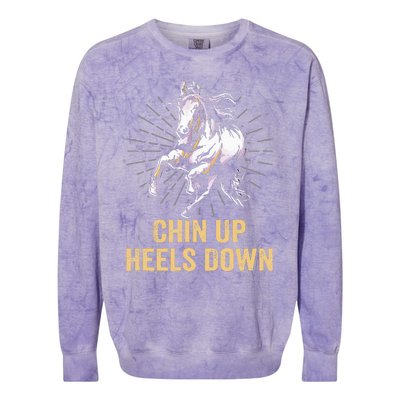 Chin Up Heels Down Equestrian And Horse Riding Colorblast Crewneck Sweatshirt