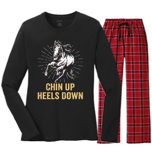 Chin Up Heels Down Equestrian And Horse Riding Women's Long Sleeve Flannel Pajama Set 