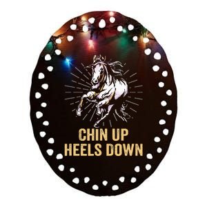 Chin Up Heels Down Equestrian And Horse Riding Ceramic Oval Ornament