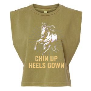 Chin Up Heels Down Equestrian And Horse Riding Garment-Dyed Women's Muscle Tee