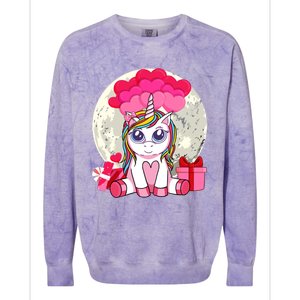 Cute Unicorn Heart Valentines Day Gift Moon Meaningful Gift Colorblast Crewneck Sweatshirt