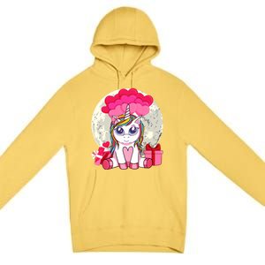 Cute Unicorn Heart Valentines Day Gift Moon Meaningful Gift Premium Pullover Hoodie