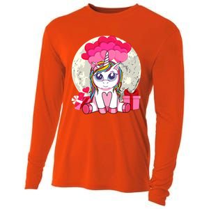 Cute Unicorn Heart Valentines Day Gift Moon Meaningful Gift Cooling Performance Long Sleeve Crew