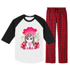 Cute Unicorn Heart Valentines Day Gift Moon Meaningful Gift Raglan Sleeve Pajama Set