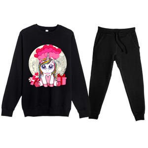 Cute Unicorn Heart Valentines Day Gift Moon Meaningful Gift Premium Crewneck Sweatsuit Set