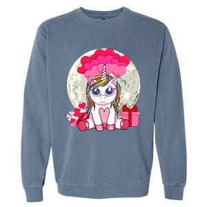 Cute Unicorn Heart Valentines Day Gift Moon Meaningful Gift Garment-Dyed Sweatshirt