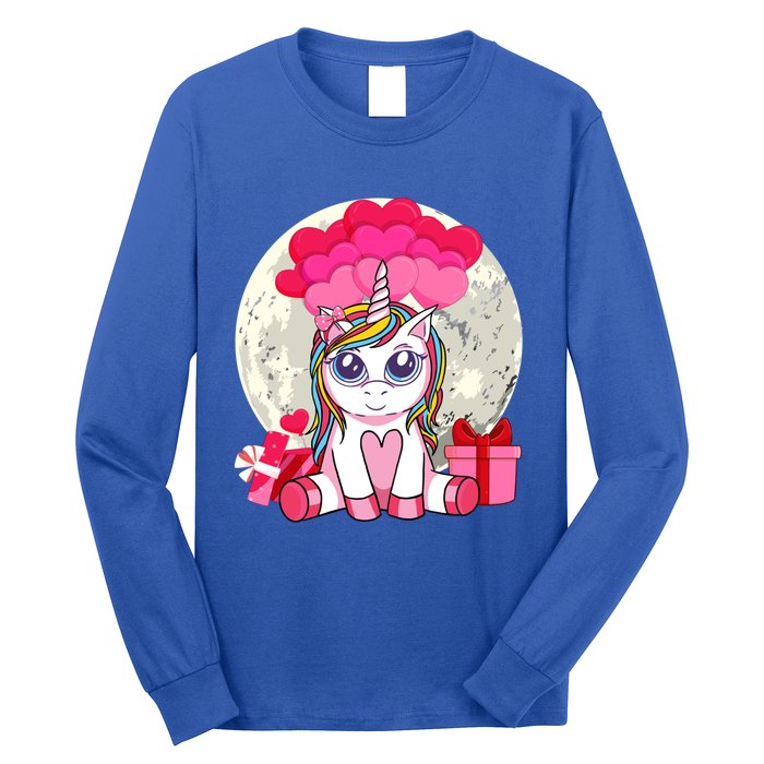 Cute Unicorn Heart Valentines Day Gift Moon Meaningful Gift Long Sleeve Shirt