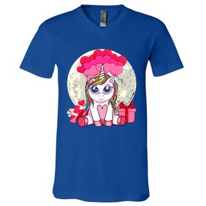 Cute Unicorn Heart Valentines Day Gift Moon Meaningful Gift V-Neck T-Shirt