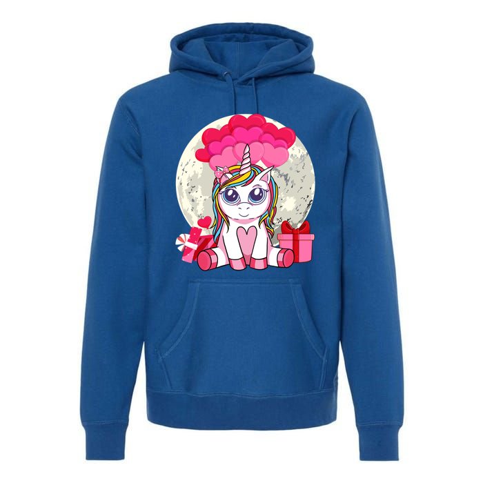 Cute Unicorn Heart Valentines Day Gift Moon Meaningful Gift Premium Hoodie