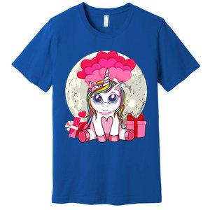 Cute Unicorn Heart Valentines Day Gift Moon Meaningful Gift Premium T-Shirt