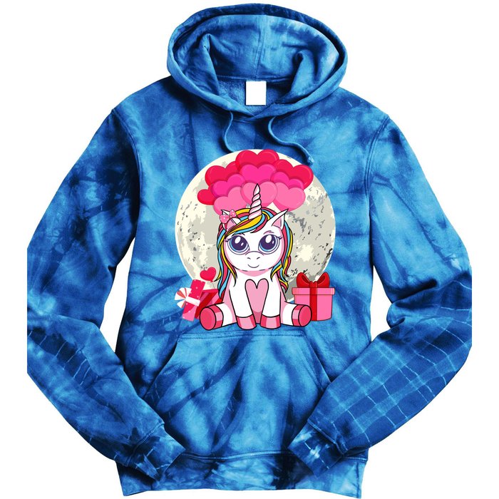 Cute Unicorn Heart Valentines Day Gift Moon Meaningful Gift Tie Dye Hoodie