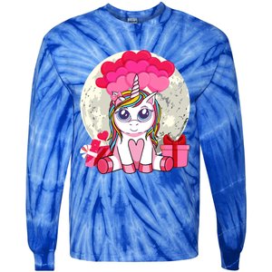 Cute Unicorn Heart Valentines Day Gift Moon Meaningful Gift Tie-Dye Long Sleeve Shirt