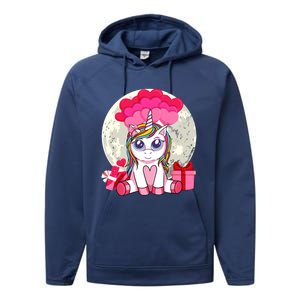 Cute Unicorn Heart Valentines Day Gift Moon Meaningful Gift Performance Fleece Hoodie