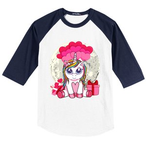 Cute Unicorn Heart Valentines Day Gift Moon Meaningful Gift Baseball Sleeve Shirt