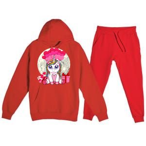 Cute Unicorn Heart Valentines Day Gift Moon Meaningful Gift Premium Hooded Sweatsuit Set