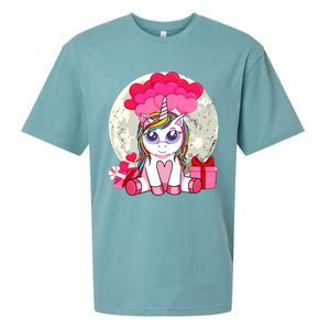 Cute Unicorn Heart Valentines Day Gift Moon Meaningful Gift Sueded Cloud Jersey T-Shirt